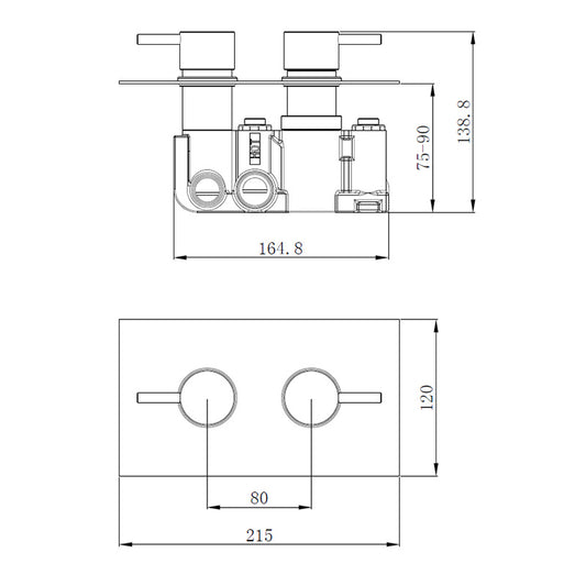 Tailored Bathrooms Round Concealed Thermostatic 2 Handle 2 Way Shower Kit with Stainless Steel Head (Brushed Bronze) - Brand New Bathrooms