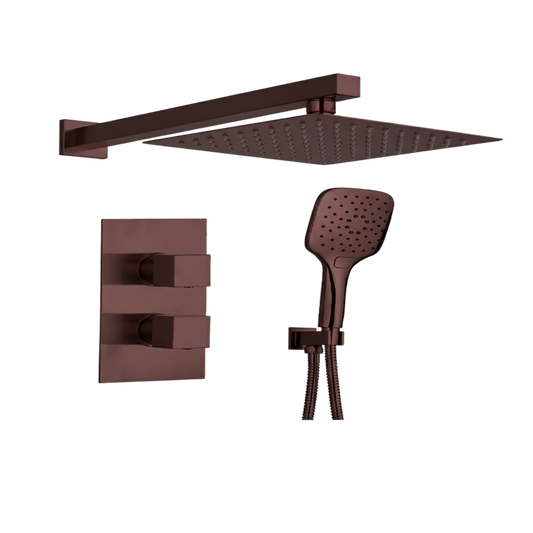 Tailored Bathrooms Concealed Thermostatic 2 Handle 2 Way Shower Kit with Stainless Steel Head (2 styles, Brushed Bronze) - Brand New Bathrooms