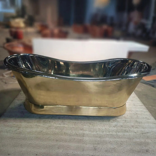 Coppersmith Creations Slanting Base Brass Bathtub (1 size, Nickel Plated Interior) - Brand New Bathrooms