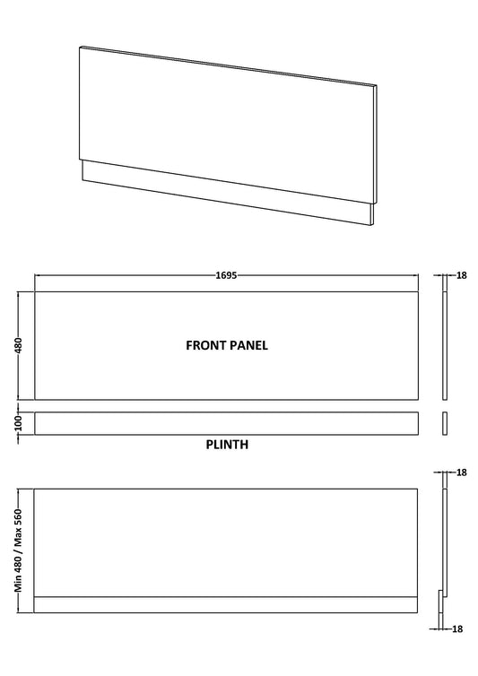 Nuie Straight Bath Front Panel & Plinth (5 sizes, Green) - Brandnew Bathroom