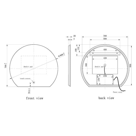 Tailored Bathrooms Olive Semi Circle LED Touch Mirror with Demister Pad (1 size) - Brand New Bathrooms