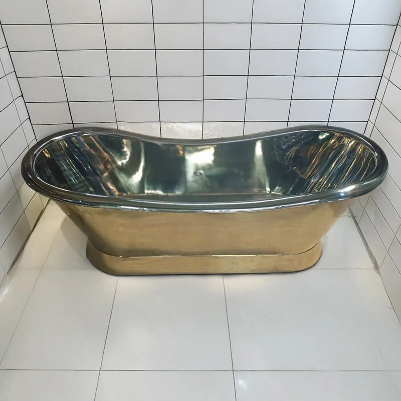 Coppersmith Creations Slanting Base Brass Bathtub (1 size, Nickel Plated Interior) - Brand New Bathrooms