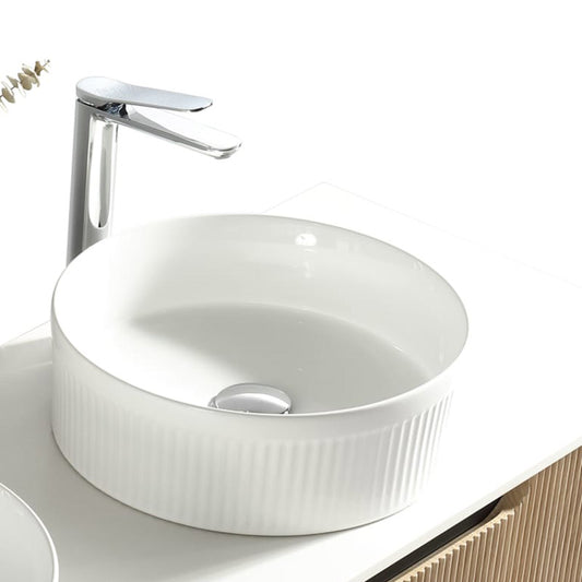 Tailored Bathrooms Flauto Fluted Round Ceramic Counter Top Basin (White) - Brand New Bathrooms