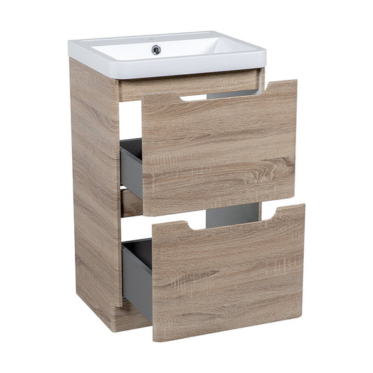 Tailored Bathrooms Monza Floor Standing Vanity Unit & Polymarble Basin (2 sizes, Country Oak) - Brand New Bathrooms