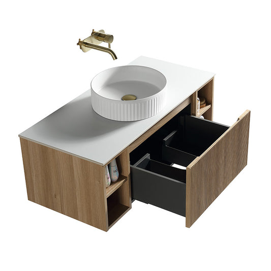 Tailored Bathrooms Flauto Wall Hung 1000mm Vanity unit with 2 Side Storage Boxes & Sintered Stone Counter Top (1 size, 4 colours) - Brand New Bathrooms