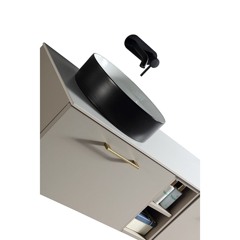 Tailored Bathrooms Piatta Wall Hung 1400mm Double Vanity Unit with Centre Storage and Sintered Stone Counter Top (1 size, 4 colours) - Brand New Bathrooms