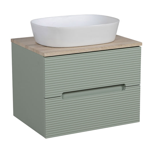 Tailored Bathrooms Monza Plus Fluted Wall Hung 600mm Vanity Unit & Counter Top (1 size, Aloe Green/Country Oak) - Brand New Bathrooms