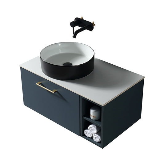 Tailored Bathrooms Piatta Wall Hung 800mm Vanity Unit with Side Storage & Left Hand Sintered Stone Counter Top (1 size, 4 colours) - Brand New Bathrooms