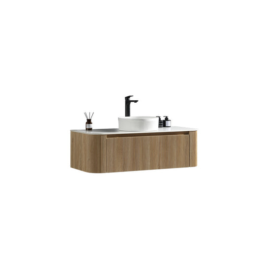 Tailored Bathrooms Flauto 1070mm Wall Hung Curve Corner Vanity with Sintered Stone Counter Top (1 size, 4 colours) - Brand New Bathrooms
