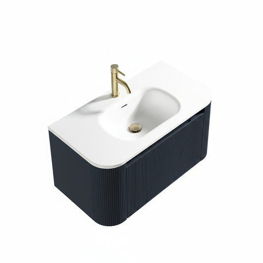 Tailored Bathrooms Flauto 870mm Wall Hung Curved Corner Vanity Unit with Matte Basin (1 size, 4 colours)