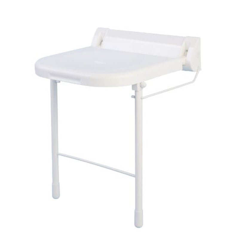 Bathex Essential One Piece Backplate Shower Seat with Stainless Steel Legs (White) - Brand New Bathrooms