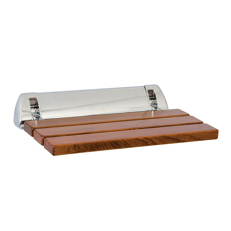 Bathex Teak Slatted Shower Seat (Wood & Mirror Polish) - Brand New Bathrooms