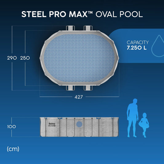 Bestway 14ft x 8ft 2" x 39.5" Oval Steel Pro MAXβ’ Splashview Above Ground Swimming Pool, Filter Pump & Accessories