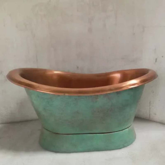 Coppersmith Creations Slanting Base Copper Tub Style Sink Antique (1 size, Blue-Green) - Brandnew Bathroom