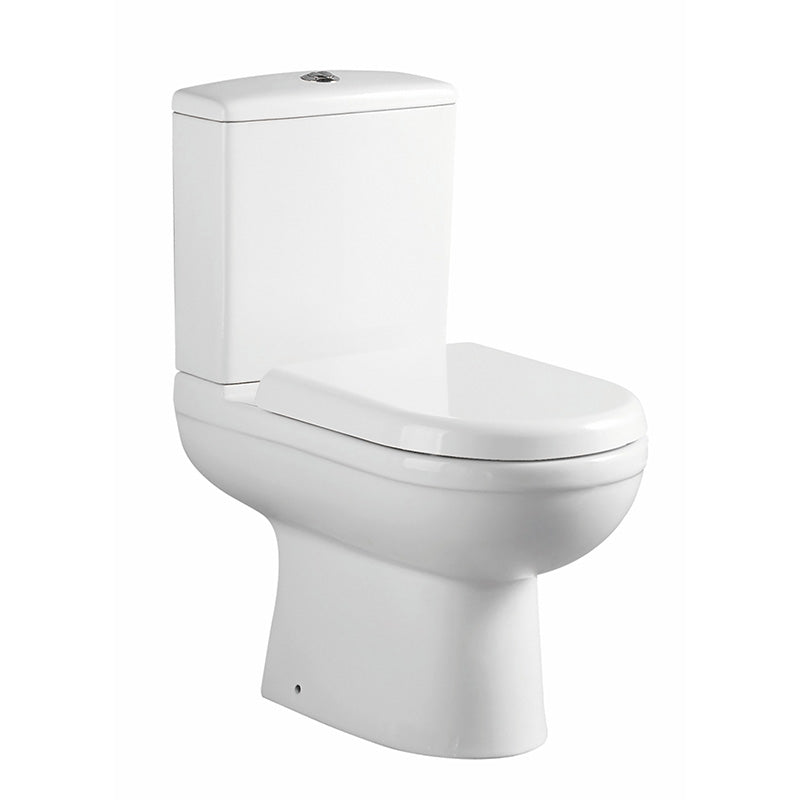 Tailored Bathrooms Plumb Essentials D Shaped Close Coupled Toilet Pan & Cistern with Soft Close PP Seat (1 size, White) - Brand New Bathrooms