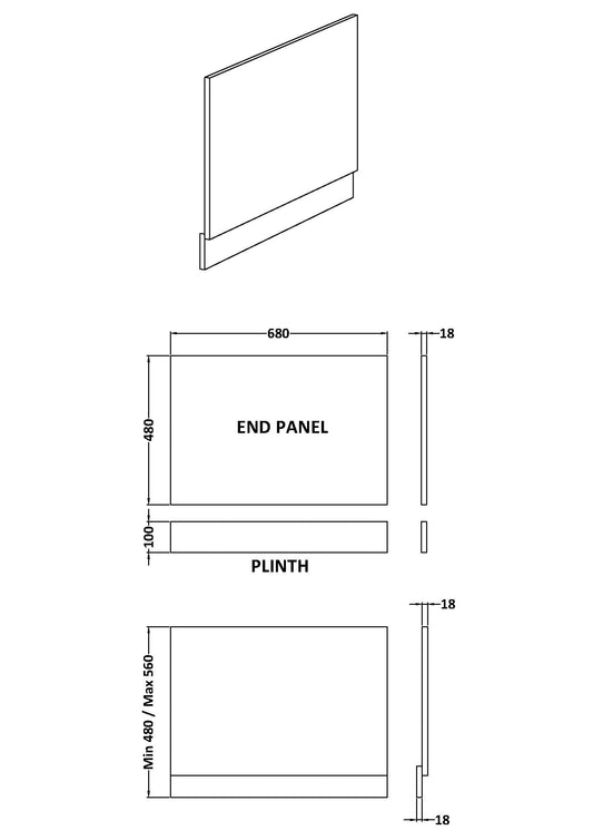 Nuie Straight Front Panel & Plinth (5 sizes, Oak) - Brandnew Bathroom