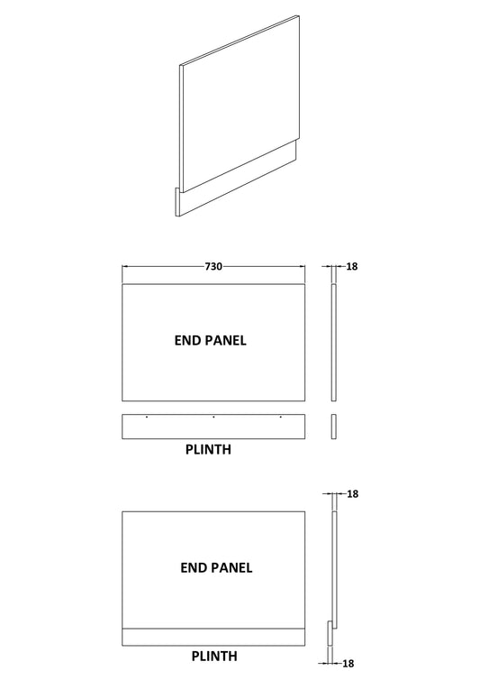 Brand New Bathrooms - Nuie Fusion Straight Bath End Panel & Plinth (2 sizes, Grey)