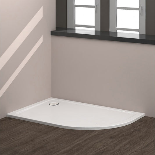Tailored Bathrooms Gelcoat Stone Resin Right Offset Quadrant Low Profile Shower Tray (2 sizes, white) - Brand New Bathrooms