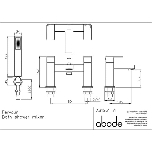 Abode Fervour Deck Mounted Bath & Shower Mixer (Chrome)