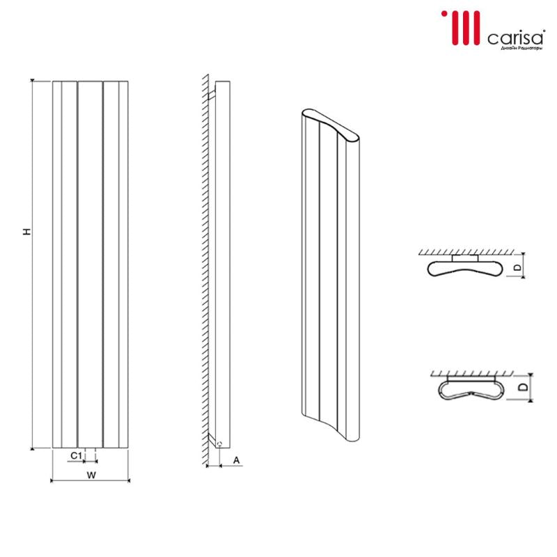 Carisa Curvy Vertical Aluminium Bespoke Radiator (4 sizes, 2 colours) - Brand New Bathrooms