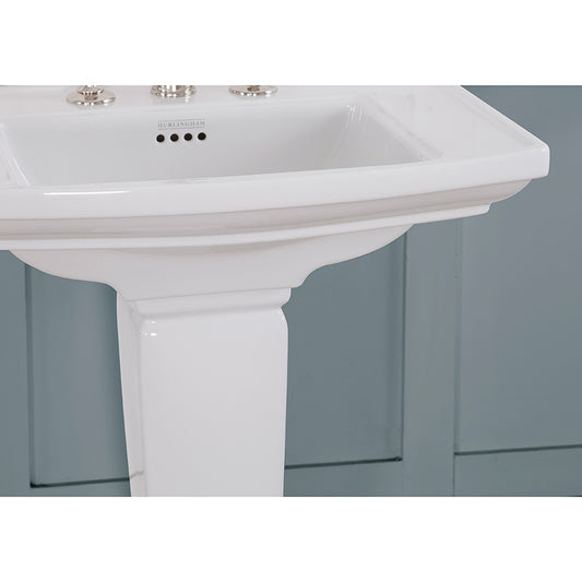 Hurlingham Chichester Large Ceramic Wash Basin with Pedestal (1 size, 2 styles, White) - Brand New Bathrooms