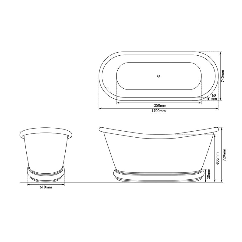 Hurlingham Bulle Double Ended Copper/Nickel Bathtub (1 size, 2 styles) - Brand New Bathrooms