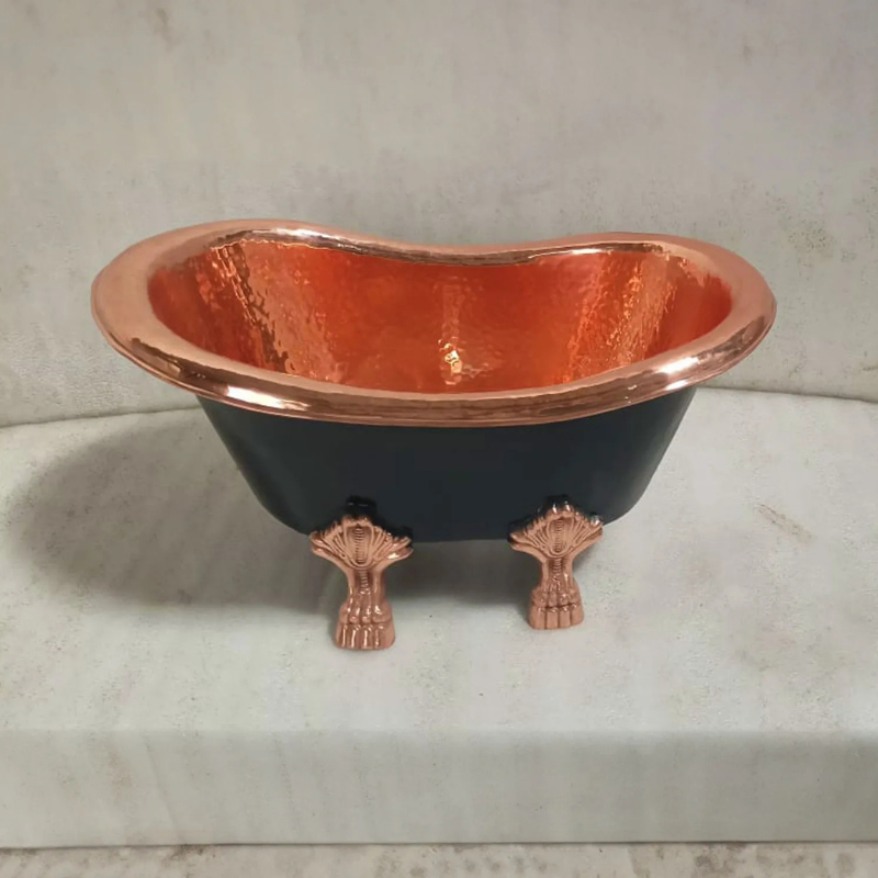Coppersmith Creations Hammered Clawfoot Copper Baby Tub Style Basin (1 size, Polished Copper Interior, Black Exterior) - Brand New Bathrooms