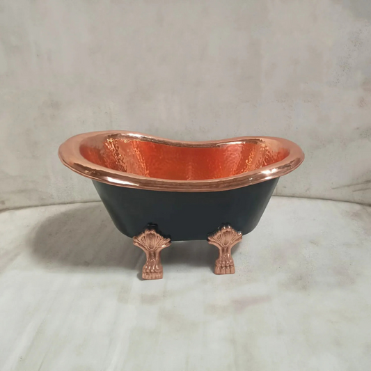 Coppersmith Creations Hammered Clawfoot Copper Baby Tub Style Basin (1 size, Polished Copper Interior, Black Exterior) - Brand New Bathrooms
