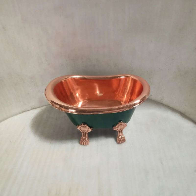 Coppersmith Creations Clawfoot Copper Baby Tub Style Basin (1 size, Polished Copper Interior, Blue/Green Exterior) - Brand New Bathrooms