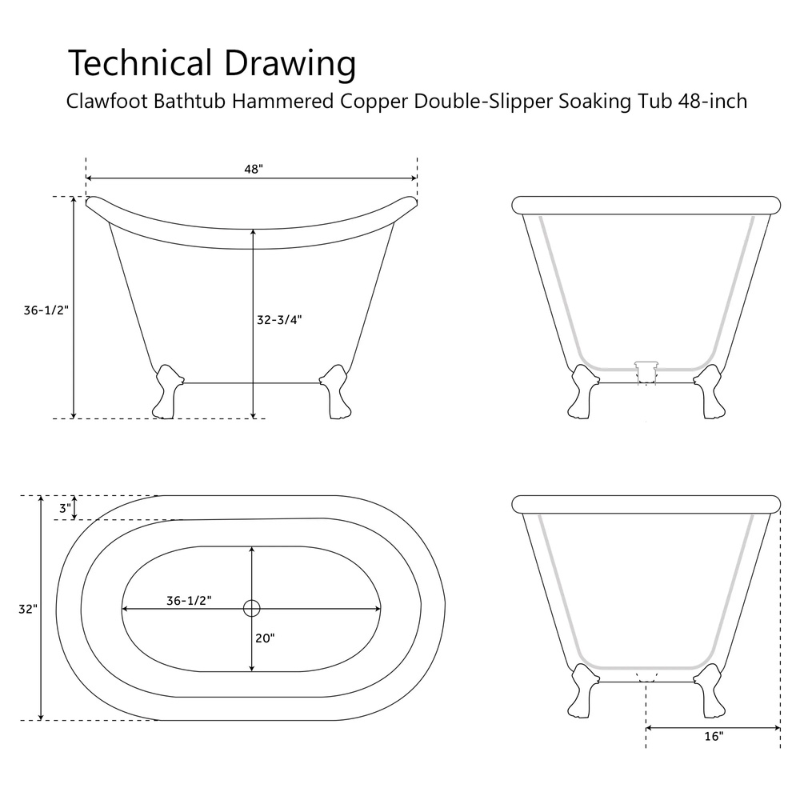 Coppersmith Creations Clawfoot Soaking Tub 48-inch Hammered Antique Finish Copper Bathtub (1 size, Copper) - Brand New Bathrooms