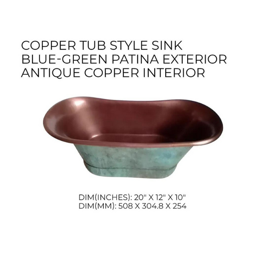 Coppersmith Creations Copper Tub Style Straight Base Sink (1 size, Blue-Green Patina Exterior) - Brand New Bathrooms