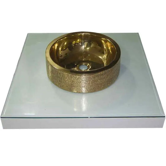 Coppersmith Creations Double Wall Brass Sink (1 size, Brass) (Patterned Exterior) - Brand New Bathrooms