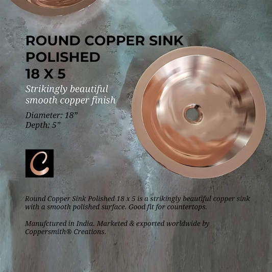 Coppersmith Creations Round Polished Copper Sink (1 size, Polished Copper) - Brand New Bathrooms