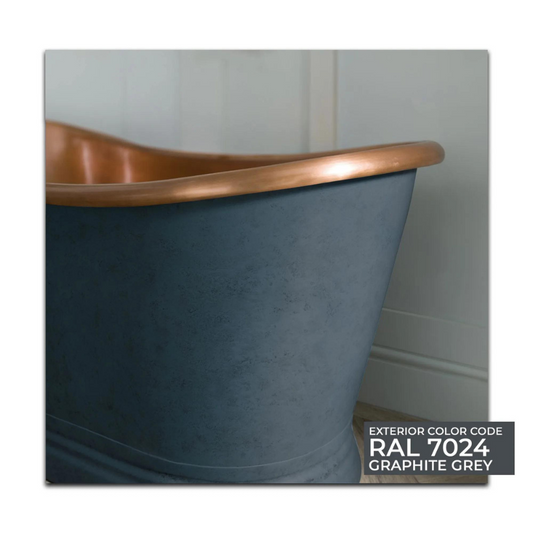 Coppersmith Creations Slanted Cascading Base Copper Bathtub (2 sizes, Graphite Grey exterior)) - Brand New Bathrooms
