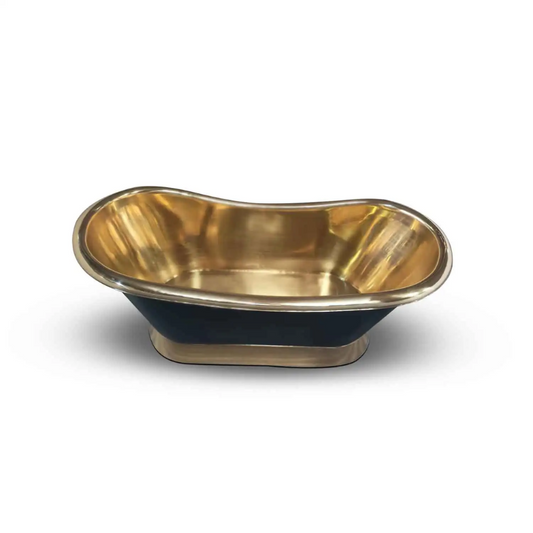 Coppersmith Creations Slanting Base Brass Bathtub (1 size, Polished Brass Interior & Base, Matt Black Exterior) - Brand New Bathrooms