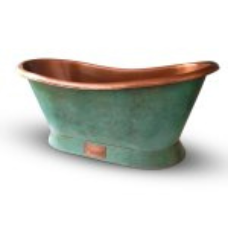 Coppersmith Creations Slanting Base Copper Bathtub (1 size, Blue-Green Patina Exterior) - Brand New Bathrooms