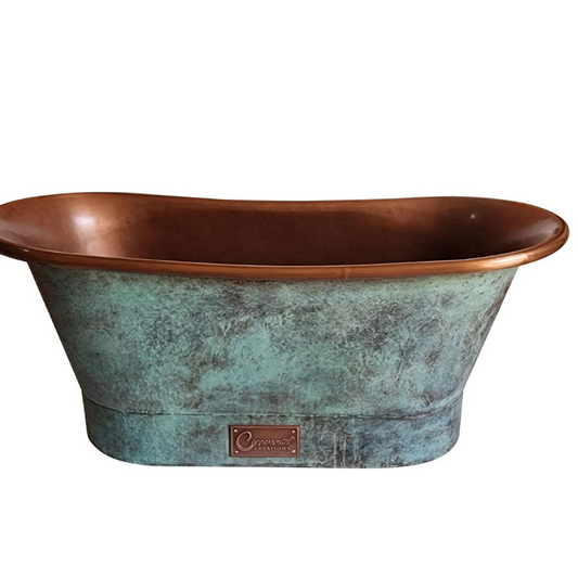 Coppersmith Creations Straight Base Copper Bathtub (1 size, Blue-Green Patina Exterior) - Brand New Bathrooms