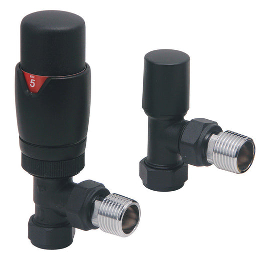 Scudo Designer Angled Radiator Valves (Pair) (6 Colours) - Brand New Bathrooms