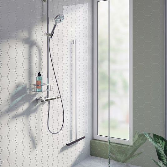 Smedbo Floor Squeegee With Self-Adhesive Hook (W388 x H1330 mm) - Brand New Batthrooms