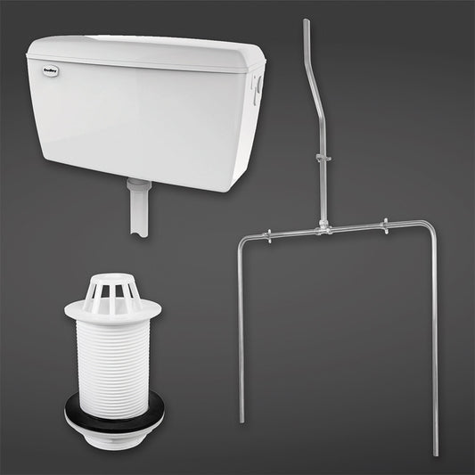 RAK Ceramics Exposed Urinal Auto Cistern With Sparge Pipe Sets Top Inlet Spreader & Urinal Waste For Urinal (1 size, 3 types, White) - Brand New Bathrooms