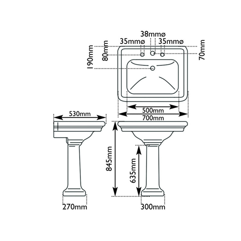 Hurlingham Hampton Large Ceramic Wash Basin (1 size, 2 styles, White) Basin Only - Brand New Bathrooms