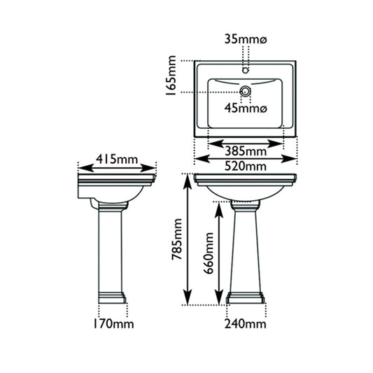 Hurlingham Highgate Small Ceramic Wash Basin with Pedastal (1 size, White) - Brand New Bathrooms