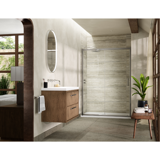 Hudson Reed Pacific Chrome Framed Sliding Shower Door- 6 mm Glass (4 sizes, 2 styles, Chrome) - Brand New Bathrooms