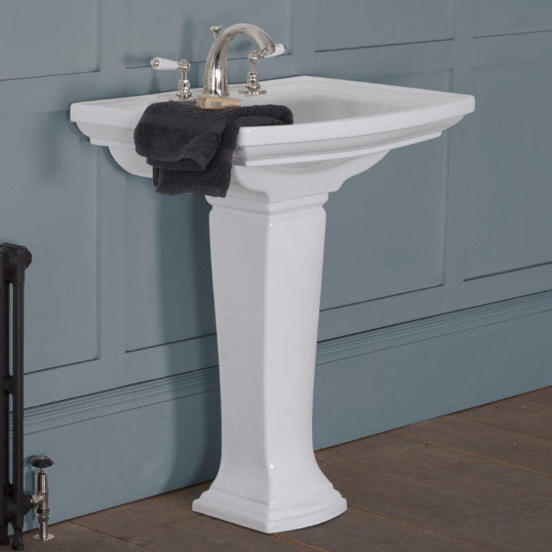 Hurlingham Chichester Medium Ceramic Wash Basin with Pedestal (1 size, 2 styles, White) - Brand New Bathrooms