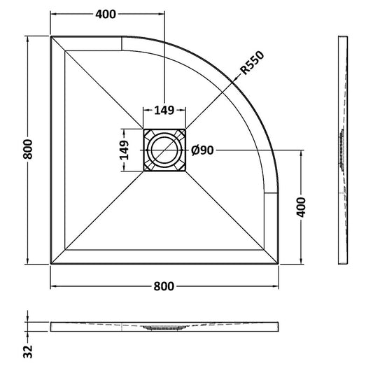 Nuie Quadrant Slimline Shower Tray (2 sizes, Black) - Brandnew Bathroom
