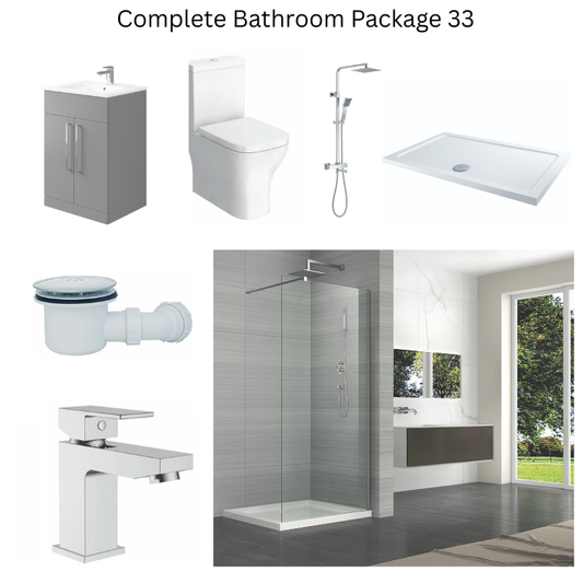 Giavani Bathrooms Complete Walk-In Shower Suite with 1700mm Shower Tray, Chrome Brassware & Vanity Unit (3 colours)