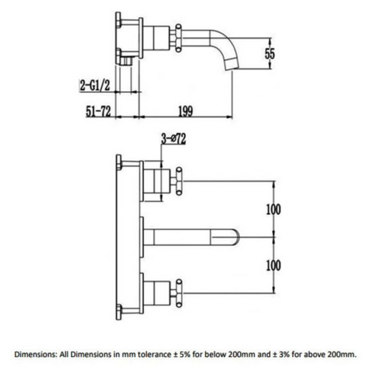 RAK Ceramics Ella 3 Hole Wall Mounted Basin Mixer Tap (1 size, Chrome) - Brand New Bathrooms