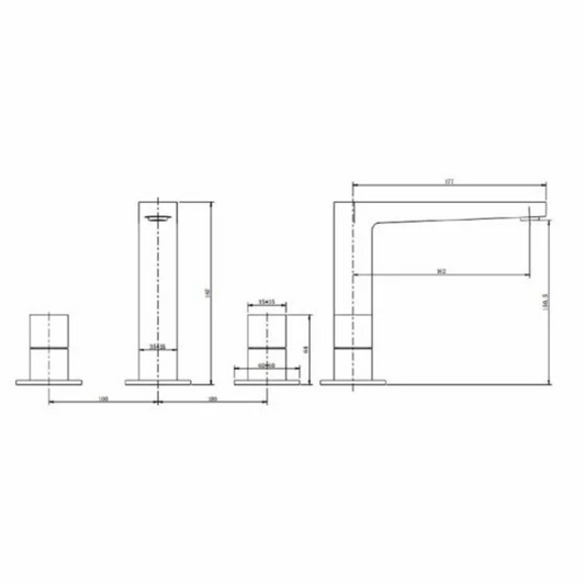 RAK Ceramics Petit Square Deck Mounted 3 Hole Basin Mixer Tap (1 size, Chrome) - Brand New Bathrooms