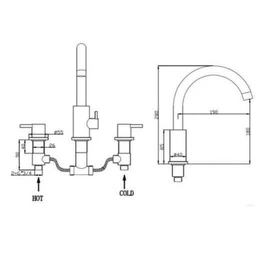 RAK Ceramics Prima Tech 3 Tap Hole Deck Mounted Bath Filler (1 size, chrome) - Brand New Bathrooms