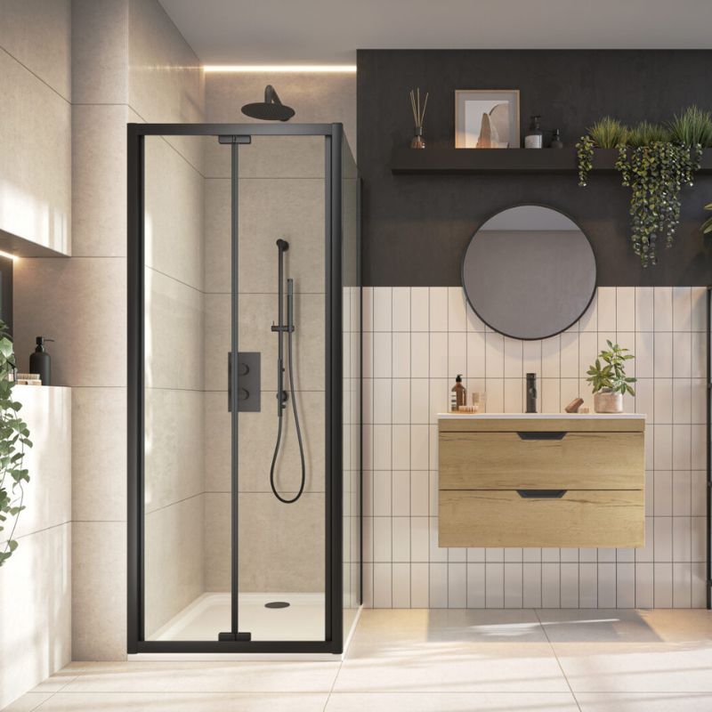 Scudo S6 Black Bifold Semi Frameless Door (2 Sizes) - Brand New Bathrooms